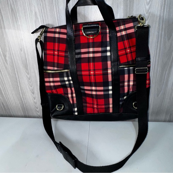 Kate Landry Red &‎ Black Plaid Backpack Shoulder Bag Purse  Moveable Straps - Picture 2 of 8